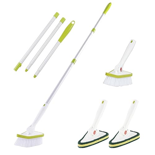 CQT 2-in-1 Badezimmer-Reinigungsbürste mit 116.8 cm ausziehbarem langem Griff, abnehmbare steife Borsten, Dusche, Badezimmer von CQT