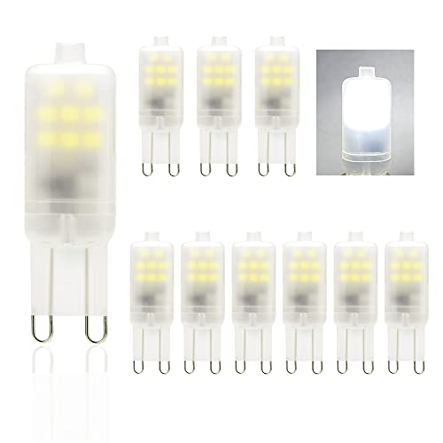 CQTLED G9 LED-Leuchtmittel, Kaltweiß, 6000 K, 2 W entspricht 20 W 30 W Halogenlampen, nicht dimmbar, kein Flimmern, energiesparende LED-Leuchten für Deckenleuchten, 10 Stück von CQTLED