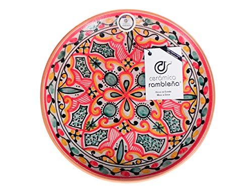 CERÁMICA RAMBLEÑA | Dekorativer Teller zum Aufhängen an der Wand | Keramikteller | Rot-Grün-Schwarz | 100% Handarbeit | 21x21x4 cm von CR CERAMICA RAMBLEÑA
