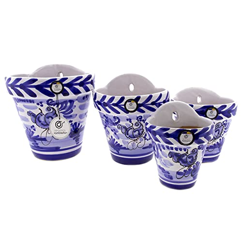 CERÁMICA RAMBLEÑA | Hängende Blumentopf Pileta | Ton hängenden Topf | Set x4 Wall Pot Patios de Cordoba Monteria Blau - Modell D118 | 100% Hand dekoriert von CR CERAMICA RAMBLEÑA