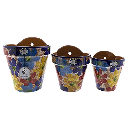 CERÁMICA RAMBLEÑA | Hängender Blumentopf Waschbecken | Hängender Blumentopf aus Ton | Wandtopf Patios de Córdoba Frühling | 100% handdekoriert | Satz x3 von CR CERAMICA RAMBLEÑA