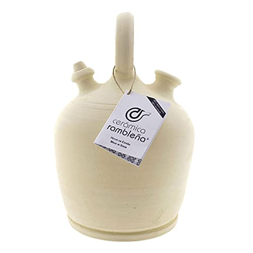 CERÁMICA RAMBLEÑA | Traditioneller Steingut-Tonkrüge mit rundem Henkel und breitem Boden aus La Rambla (Córdoba) | 100% Handarbeit | 2 Liter | ECO | Schale NICHT INBEGRIFFEN von CR CERAMICA RAMBLEÑA