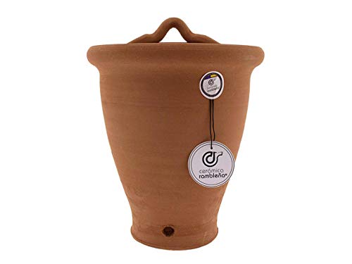 CERÁMICA RAMBLEÑA | Wandtopf aus rotem Ton | Traditioneller Wandtopf | Outdoor-Topf | Wasserfester roter Topf |100% Handarbeit | 22x18.5x28 cm von CR CERAMICA RAMBLEÑA