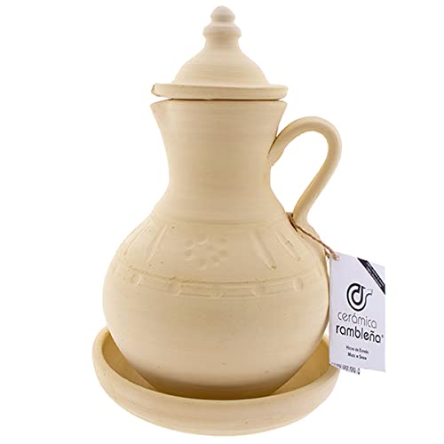 CERÁMICA RAMBLEÑA | Wasserkaraffe aus traditionellem Ton | Wasserkrug aus La Rambla (Córdoba) | 100% handgefertigt | 2.5 Liter | Öko | Teller inklusive von CR CERAMICA RAMBLEÑA