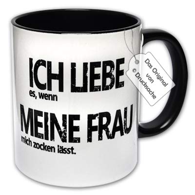 CR Photography Bedruckte Tasse - Kaffeetasse mit Spruch ICH Liebe es, wenn Meine Frau Mich zocken lässt. Spruchtasse Gamer Lustige Tasse Zocker (A: Schwarz-Weiß) von CR Photography