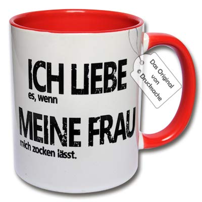 CR Photography Bedruckte Tasse - Kaffeetasse mit Spruch ICH Liebe es, wenn Meine Frau Mich zocken lässt. Spruchtasse Gamer Lustige Tasse Zocker (F: Rot) von CR Photography