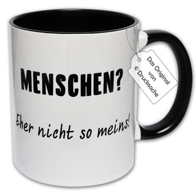 CR Photography Bedruckte Tasse - Kaffeetasse mit Spruch Menschen? Eher Nicht so meins! Spruchtasse Teetasse Lustige Tasse (A: Schwarz-Weiß) von CR Photography