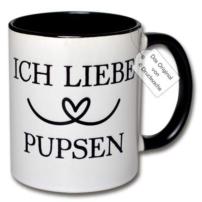 CR Photography Spruchtasse Bürotasse Kaffeebecher Henkelbecher Tasse mit Spruch Teetasse Kaffeetasse Tasse fürs Büro mit Aufdruck Herz ICH Liebe PUPSEN von CR Photography
