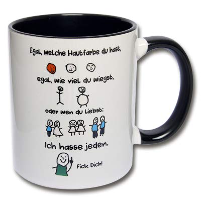 CR Photography Spruchtasse Geschenk Kaffeebecher Frühstück Henkelbecher Tasse mit Spruch Büro Tasse mit Aufdruck Ich Hasse jeden. Fick Dich! (Schwarz-Weiß) von CR Photography