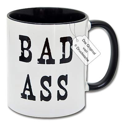 CR Photography Spruchtasse Kaffeetasse mit Spruch Geschenk Henkelbecher Büro Tasse mit Aufdruck Bad Ass von CR Photography