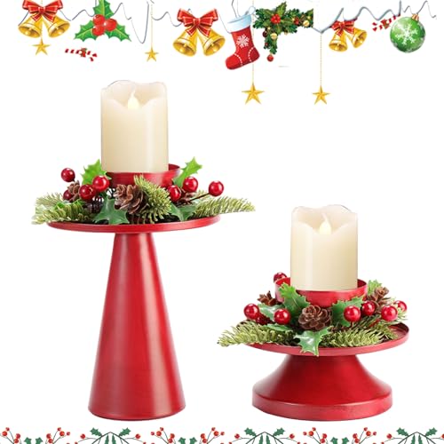 2 Stück Kerzenständer Metall in Rot, Kerzenhalter Adventskranz Weihnachten, Kerzenhalter Stabkerze Metall Adventskranz Stabkerzen, Kreativer Adventskranz Teelichter für Advent Weihnachten Tisch Deko von CRADMPAT