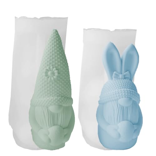 2 Stück Silikonformen Gießformen, 3D Ostern Zwerg Kaninchen Kerze Form, Hasenform für Ostern, Schwedische Tomte Form Silikon Gießform, Silikonform Wichtel Ostern für Geschenkdekoration von CRADMPAT