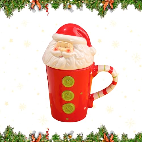 350Ml Weihnachten Santa Becher, Weihnachtskaffeetasse, Keramik Tasse mit 3D-Deckel, Elchhirsch Keramik Kaffee Becher, Kreative Teetassen Milchbecher für Geburtstagen, Weihnachten, Jubiläen, Hochzeiten von CRADMPAT