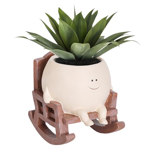 CRADMPAT Blumentöpfe mit Schaukelstuhl Gesicht, Swinging Plant Pots, Niedlicher Blumentopf mit Gesicht, Lustiger Gesichtsplanter, Kleine Sukkulenten Topf für Garten, Schlafzimmer, Schule, Haus von CRADMPAT