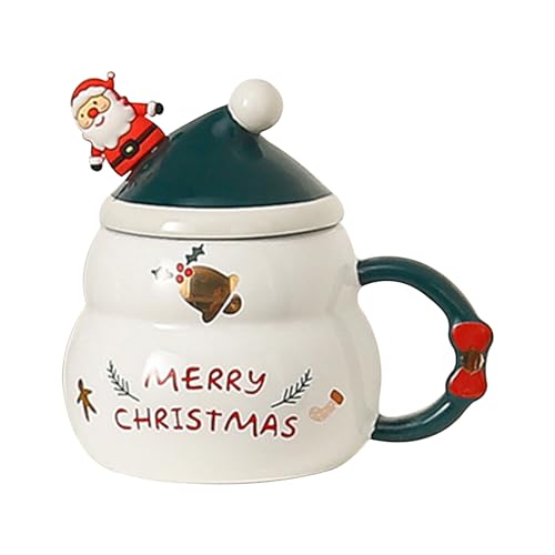 Christmas Coffee Mug,Kreative 3D Christmas Mug,Keramik Teetassen zu Weihnachten mit Deckel und Löffel,Keramik Kaffeetasse mit Weihnachtlichem Motiv Bedruckter,für Weihnachts Holiday Office Decorative von CRADMPAT