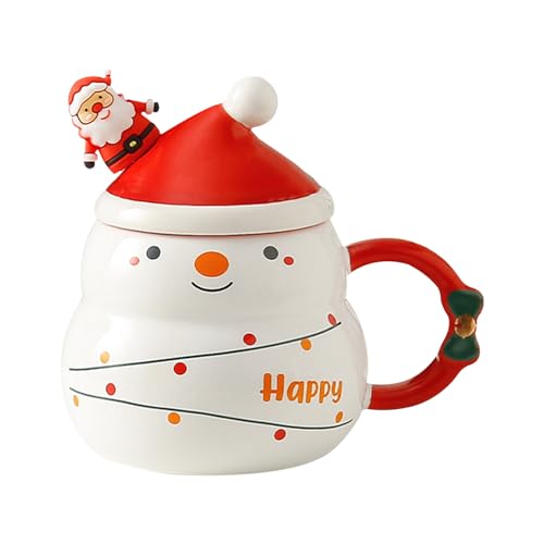 Keramik Tasse Weihnachten Becher, Weihnachtsmann Schneemann Keramik Kaffeetassen, Weihnachtsbecher mit Deckel und Löffel, Kreative Teetasse Milchtasse für Geburtstag Mädchen Jungen Weihnachtsgeschenke von CRADMPAT