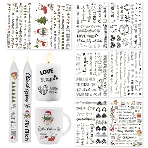 Kerzentattoos Weihnachten,7PCS Kerzentattoos Geburtstag Kerzen Tattoo Weihnachten,Kerzen Tattoo Kerzenfolien Weihnachten Kerzensticker Kerzen Folie Kerzenaufkleber Sticker für Kerzen/Keramik von CRADMPAT