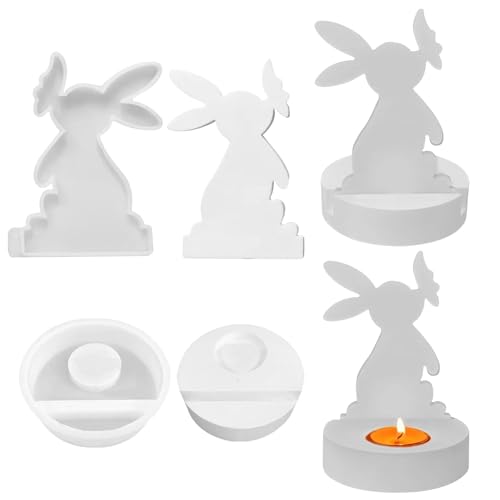 Silikonform Kerzenhalter, Silikonformen Gießformen Ostern, Silikon Gießform Kerzenhalter, DIY Gießform Kerzenhalter, Osterhase Silikonform For Gips, 3D Hasenform für Stabkerzen und Teelichter von CRADMPAT