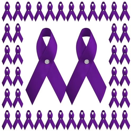 CRAFFANCY 100 Stück lila Satin-Nadeln für häusliche Gewalt mit Metall-Tag, Lupus, Alzheimer, Bauchspeicheldrüsenkrebs-Bewusstseinsband von CRAFFANCY