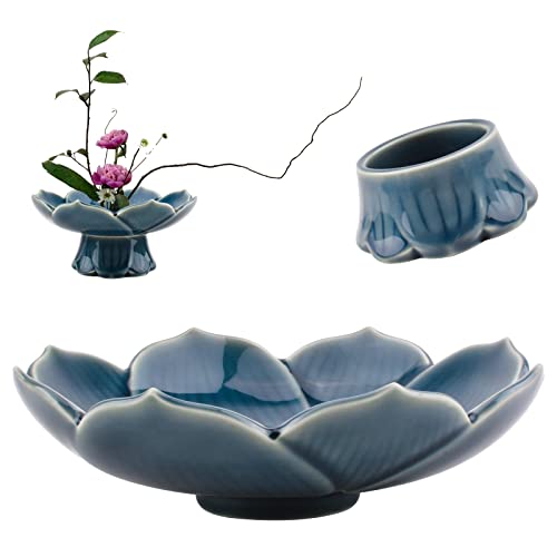 CRAFFANCY Blumenarrange-Zubehör, Cyan-Blaue Lotusblumenvase aus Keramik für Ikebana Blumenkunst Obstschale Heimdekoration von CRAFFANCY