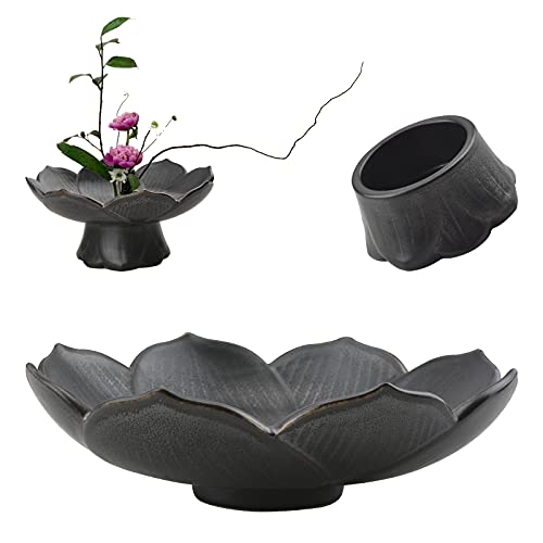 CRAFFANCY Flower Arranging Kit, 1 Set Lotus Flower Vase Dark Ceramic Flower Pot for Ikebana Floral Art, Fruit Dish Home Decoration … von CRAFFANCY