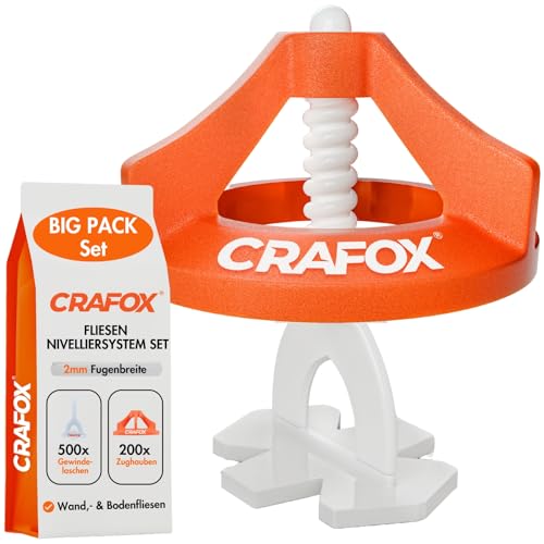 CRAFOX Fliesen Nivelliersystem 2mm Set | 500x Laschen & 200x Hauben | BIG PACK Set - IDEAL für Großprojekte | Großpackung für Profis, Handwerksbetriebe und Großverbraucher von CRAFOX
