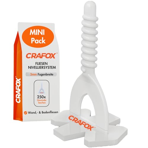 CRAFOX Gewindelaschen 3mm MINI Pack | 250x Stk - Zuglaschen 3mm Fugenbreite | Profi Werkzeug für Fliesenleger | Verlegehilfe Laschen | für perfekte Fliesenverlegung ohne Fliesenkreuze von CRAFOX