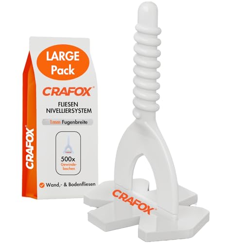 CRAFOX Gewindelaschen 1mm LARGE Pack | 500x Stk - Zuglaschen 1mm Fugenbreite | für perfekte Fliesenverlegung ohne Überzähne oder Höhenversatz | präzise Ergebenisse | Laschen 1mm von CRAFOX