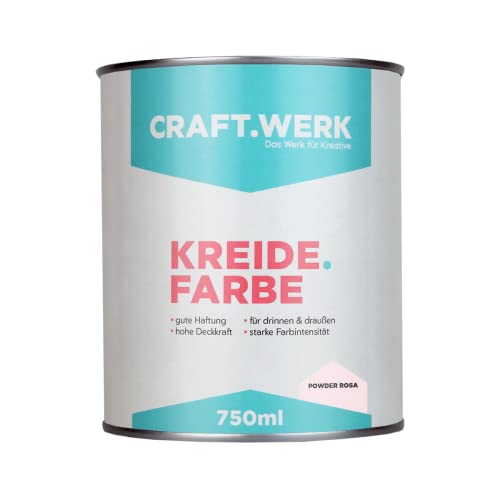 CRAFT.WERK Kreidefarbe für Möbel (750ml, powder rosa) ultramatte Chalk Paint Farbe für Holz - Möbelfarbe einfach zu verarbeiten - Möbellack auf Wasserbasis - Made in Germany von CRAFT.WERK Das Werk für Kreative.