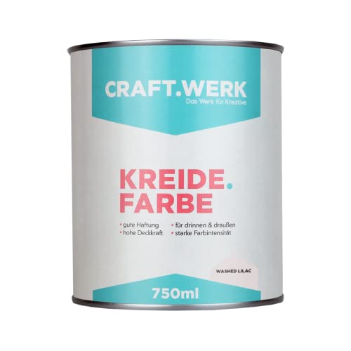 CRAFT.WERK Kreidefarbe für Möbel (750ml, washed lilac) ultramatte Chalk Paint Farbe für Holz - Möbelfarbe einfach zu verarbeiten - Möbellack auf Wasserbasis - Made in Germany von CRAFT.WERK Das Werk für Kreative.