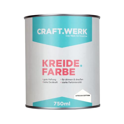 CRAFT.WERK Kreidefarbe für Möbel (750ml, african cotton) ultramatte Chalk Paint Farbe für Holz - Möbelfarbe einfach zu verarbeiten - Möbellack auf Wasserbasis - Made in Germany von CRAFT.WERK Das Werk für Kreative.