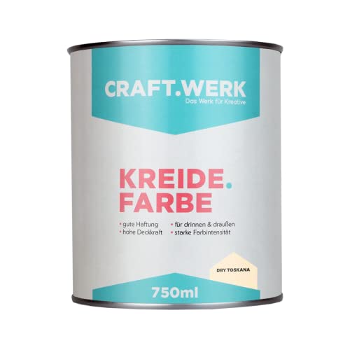 CRAFT.WERK Kreidefarbe für Möbel (750ml, dry toskana) ultramatte Chalk Paint Farbe für Holz - Möbelfarbe einfach zu verarbeiten - Möbellack auf Wasserbasis - Made in Germany von CRAFT.WERK Das Werk für Kreative.