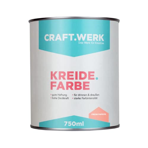 CRAFT.WERK Kreidefarbe für Möbel (750ml, fresh papaya) ultramatte Chalk Paint Farbe für Holz - Möbelfarbe einfach zu verarbeiten - Möbellack auf Wasserbasis - Made in Germany von CRAFT.WERK Das Werk für Kreative.