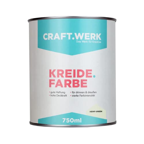 CRAFT.WERK Kreidefarbe für Möbel (750ml, hemp green) ultramatte Chalk Paint Farbe für Holz - Möbelfarbe einfach zu verarbeiten - Möbellack auf Wasserbasis - Made in Germany von CRAFT.WERK Das Werk für Kreative.