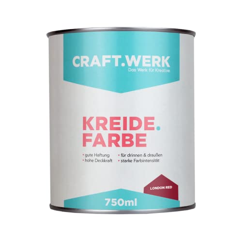 CRAFT.WERK Kreidefarbe für Möbel (750ml, london red) ultramatte Chalk Paint Farbe für Holz - Möbelfarbe einfach zu verarbeiten - Möbellack auf Wasserbasis - Made in Germany von CRAFT.WERK Das Werk für Kreative.