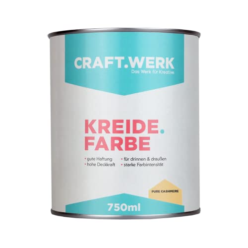 CRAFT.WERK Kreidefarbe für Möbel (750ml, pure cashmere) ultramatte Chalk Paint Farbe für Holz - Möbelfarbe einfach zu verarbeiten - Möbellack auf Wasserbasis - Made in Germany von CRAFT.WERK Das Werk für Kreative.