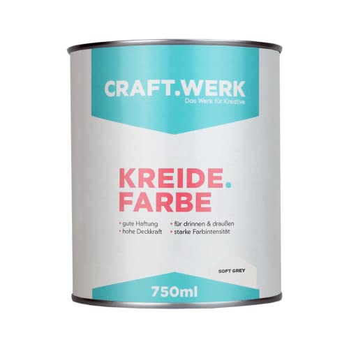 CRAFT.WERK Kreidefarbe für Möbel (750ml, soft grey) ultramatte Chalk Paint Farbe für Holz - Möbelfarbe einfach zu verarbeiten - Möbellack auf Wasserbasis - Made in Germany von CRAFT.WERK Das Werk für Kreative.