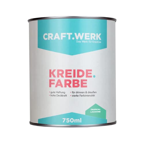 CRAFT.WERK Kreidefarbe für Möbel (750ml, tropical lagoone) ultramatte Chalk Paint Farbe für Holz - Möbelfarbe einfach zu verarbeiten - Möbellack auf Wasserbasis - Made in Germany von CRAFT.WERK Das Werk für Kreative.