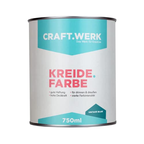 CRAFT.WERK Kreidefarbe für Möbel (750ml, vintage blue) ultramatte Chalk Paint Farbe für Holz - Möbelfarbe einfach zu verarbeiten - Möbellack auf Wasserbasis - Made in Germany von CRAFT.WERK Das Werk für Kreative.