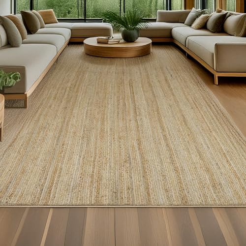 CRAFTBERRY Handgewebter Jute-Teppich, wendbar, rechteckig, solides Bauernhaus-Design, Naturfaser, für stark frequentierte Bereiche, Schlafzimmer, Wohnzimmer, Esszimmer, Flur, Büro, Küche von CRAFTBERRY