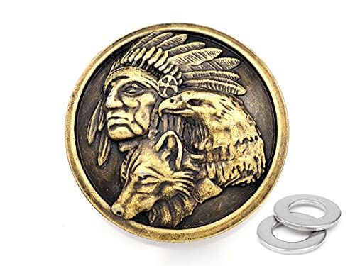 CRAFTMEMORE 2 Stück 3,5 cm Indische Münze Concho Indianer Häuptlings-Adler Wolf Schraubverschluss Conchos Western Lederwaren CHS23 (Bronze) von CRAFTMEMORE