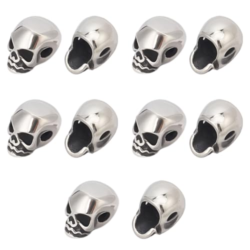 CRAFTYMELODY 10 Stück Totenkopfperlen Aus Edelstahl Halloween Metallperlen Skelett Lose Perlen 10.5x10x8mm Abstandsperlen Zur Schmuckherstellung von CRAFTYMELODY