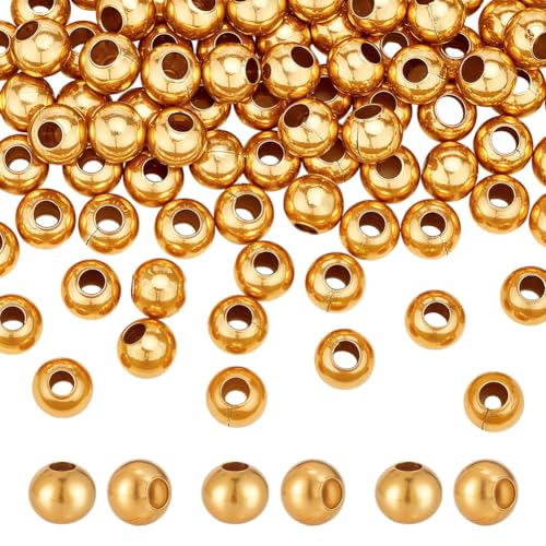 CRAFTYMELODY 100 Stück 18 Karat Vergoldete Runde Abstandsperlen 304 Edelstahlperlen 4x3.5mm Lose Metallperlen Kugelperlen Zur Schmuckherstellung von CRAFTYMELODY