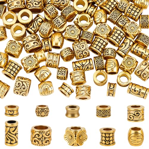 CRAFTYMELODY 100 Stück Abstandsperlen Mit Großem Loch 10 Stile Legierung Tibetischer Abstandsanhänger Fass Rondell Würfel Blumenperlen Antikgold Zur Schmuckherstellung CRAFTYMELODY 100 Stück Abstandsperlen Mit Großem Loch 10 Stile Legierung Tibetischer Abstandsanhänger Fass Rondell Würfel Blumenperlen Antikgold Zur Schmuckherstellung von CRAFTYMELODY