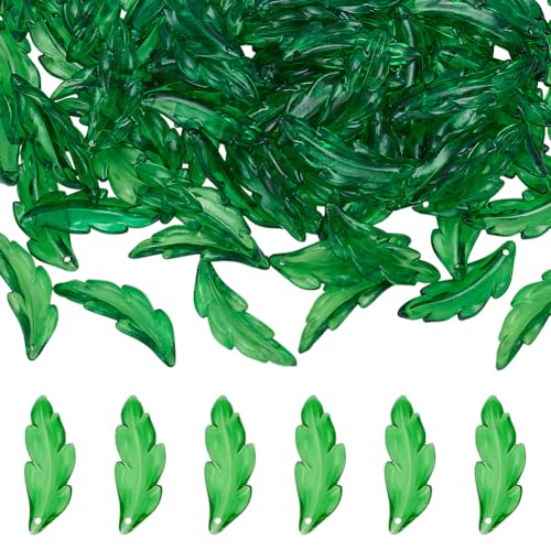 CRAFTYMELODY 100 Stück Acrylperlen In Blattform Grüne Blattperlen Transparente Blätteranhänger Pflanzenanhänger Süße Blätter Perlenkappen Bulk Für DIY Handwerk von CRAFTYMELODY