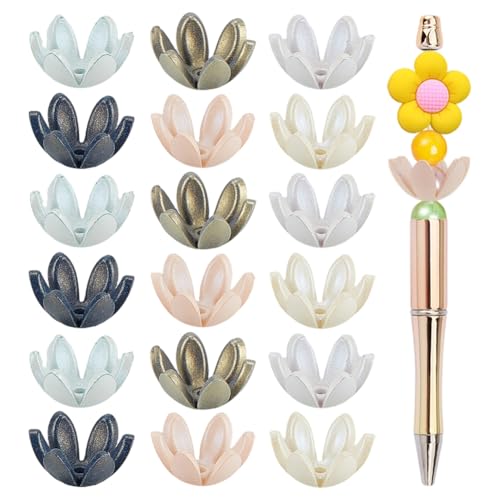 CRAFTYMELODY 100 Stück Blumenperlenkappen 6 Blütenblatt Acryl Blumenperlen Endkappe Bunte Florale Lose Spacer Perlen Endkappen Blumen Fokalperlen von CRAFTYMELODY