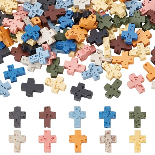CRAFTYMELODY 100 Stück Kreuzperlen 10 Farben Kreuz Lavaperlen Vulkanische Edelsteinperlen Synthetische Steinperlen Lose Perlen Zur Schmuckherstellung Zubehör von CRAFTYMELODY