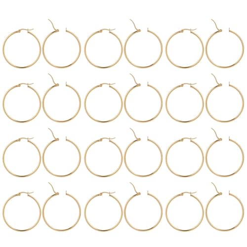 CRAFTYMELODY 12 Paar 18K Gold Huggie Hoop Ohrringe Edelstahl Ohrhaken Beschläge 33.5x2mm Dick Leverback Ohrhaken Für Schmuckherstellung Zubehör von CRAFTYMELODY