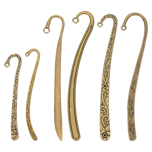 CRAFTYMELODY 12 Stück 6 Stil Metall Lesezeichen Haarnadel Haken Legierung Antik Tibetische Bronze Geschnitzte Haken Lesezeichen Mit Schleife Buch Marker Erkenntnisse von CRAFTYMELODY