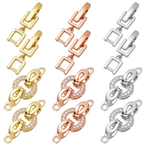 CRAFTYMELODY 12 Stück Faltschließe 3 Farbig Messing Zirkonia Verlängerungsverschluss Schnappverschluss Endkappen Für Uhren Platin Roségold Zur Schmuckherstellung von CRAFTYMELODY